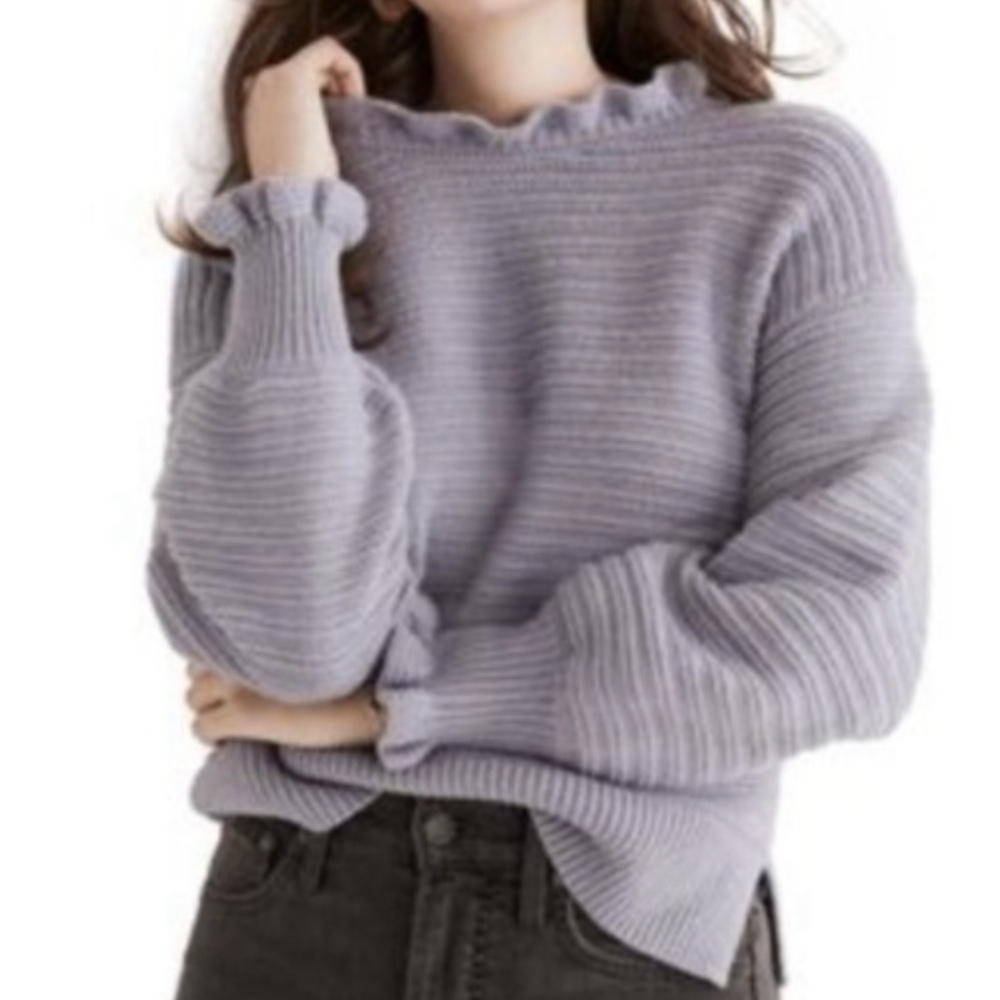 Madewell  Ruffle Neck Pullover Cotton Merino size Sz Small NWT